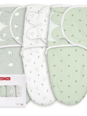 3-pieces Sage & White Baby Swaddle Set - Soft Cotton 0-3months
